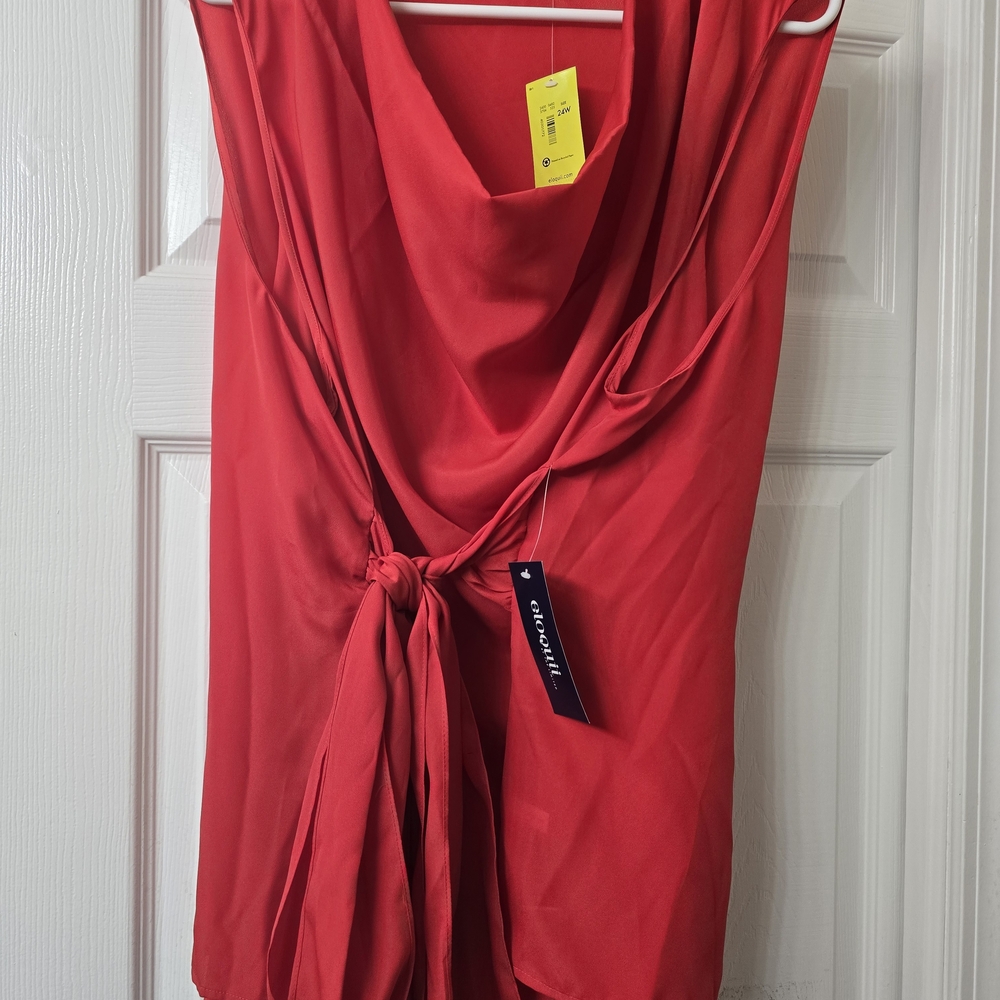 Eloquii Red Sleeveless Tie Front Blouse